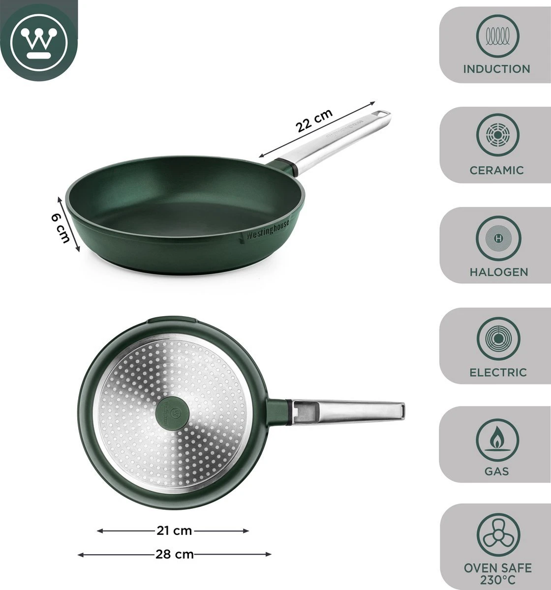 Westinghouse Pannenset - Performance Series koekenpan 24cm + koekenpan 28cm - Groen - Koekenpannenset 2-delig - Geschikt voor alle warmtebronnen inclusief inductie Westinghouse Pannenset - Performance Series Koekenpan 24cm + Koekenpan 28cm - Groen - Koekenpannenset 2-delig - Geschikt Voor Alle Warmtebronnen Inclusief Inductie -Keuken Pot 1120x1200 4
