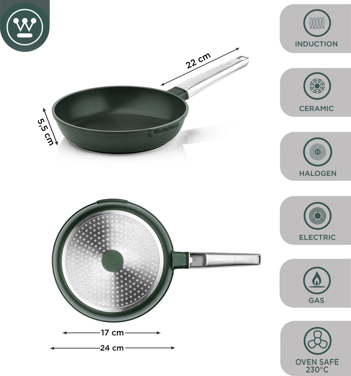 Westinghouse Performance Series - Koekenpan Inductie 24cm - Oven Geschikt - Groen Westinghouse Performance Series - Koekenpan Inductie 24cm - Oven Geschikt - Groen -Keuken Pot 1120x1200 7