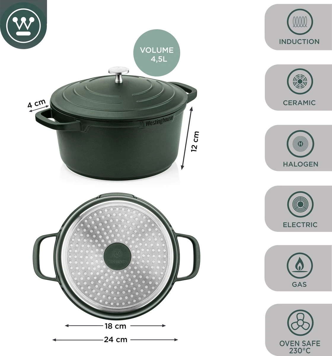 Westinghouse Performance Series Braadpan Inductie - 24cm Kookpan - Oven Geschikt - Groen Westinghouse Performance Series Braadpan Inductie - 24cm Kookpan - Oven Geschikt - Groen -Keuken Pot