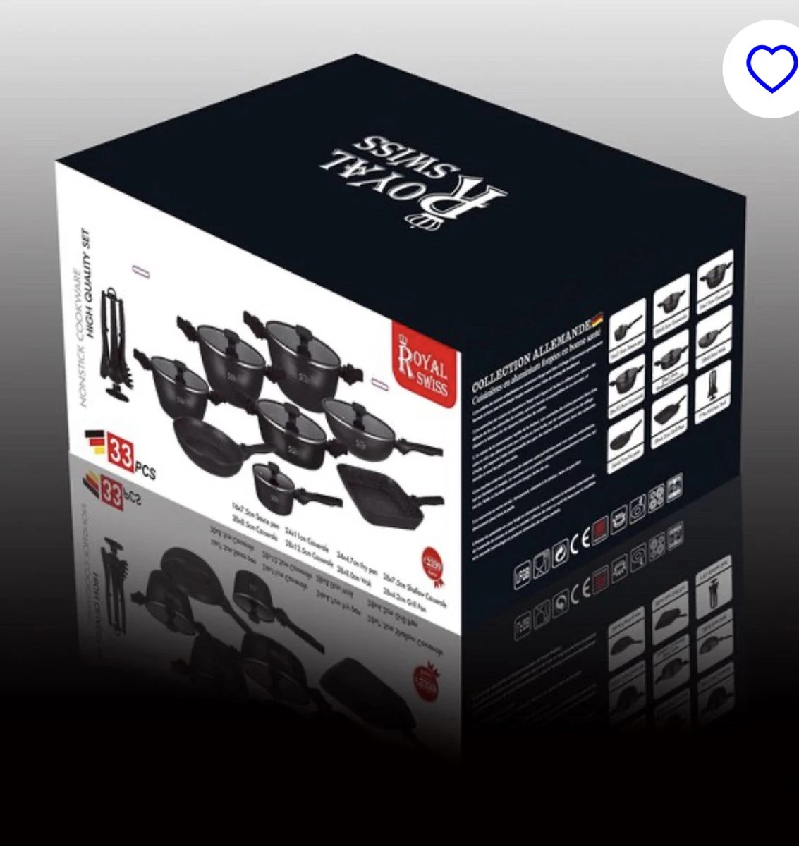 Royal Swiss® - Set Lot 33-delige - Pannenset inductie - Steengoeden - Afneembare Handgreep - Glazen deksel - Geschikt voor oven - PFAS-vrij + Keukengerei Royal Swiss® - Set Lot 33-delige - Pannenset Inductie - Steengoeden - Afneembare Handgreep - Glazen Deksel - Geschikt Voor Oven - PFAS-vrij + Keukengerei -Keuken Pot