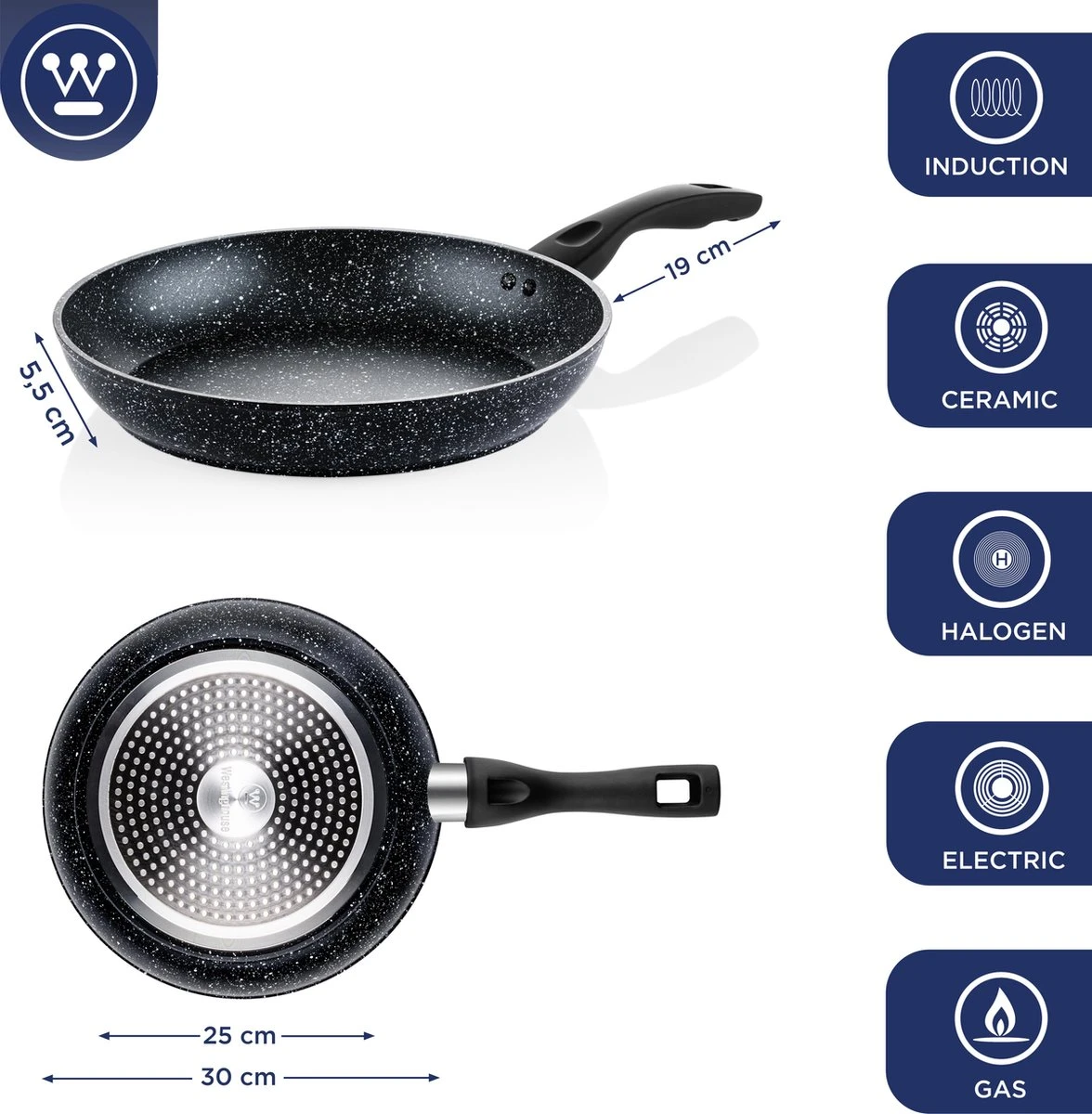 Westinghouse Koekenpan - Ø 30 cm - Zwart Marmer - Geschikt voor alle warmtebronnen inclusief inductie Westinghouse Koekenpan - Ø 30 Cm - Zwart Marmer - Geschikt Voor Alle Warmtebronnen Inclusief Inductie -Keuken Pot 1176x1200 3