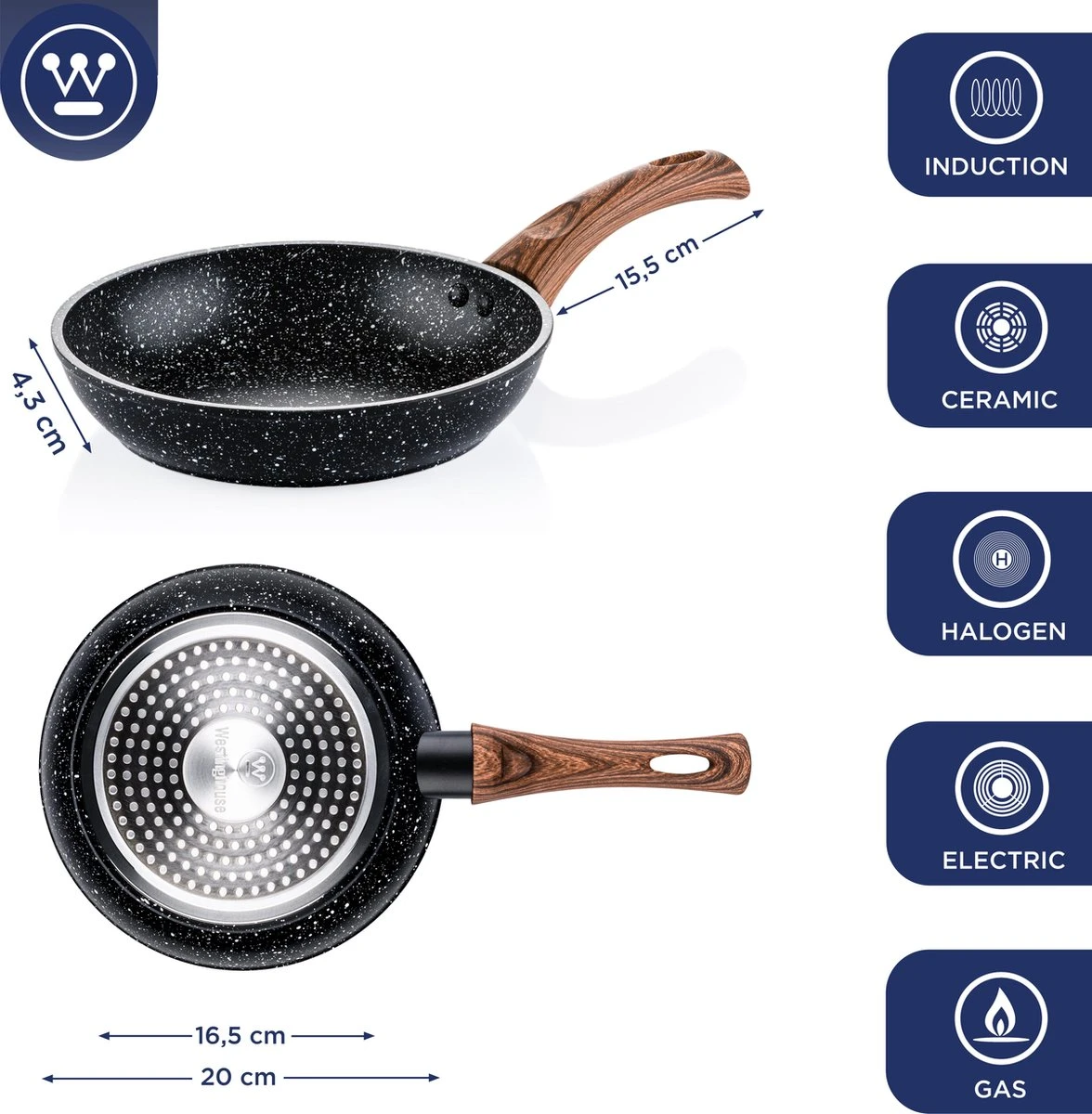 Westinghouse Koekenpan Inductie - Ø 20 cm - Zwart Marmer - Speciale Editie Westinghouse Koekenpan Inductie - Ø 20 Cm - Zwart Marmer - Speciale Editie -Keuken Pot 1176x1200 4