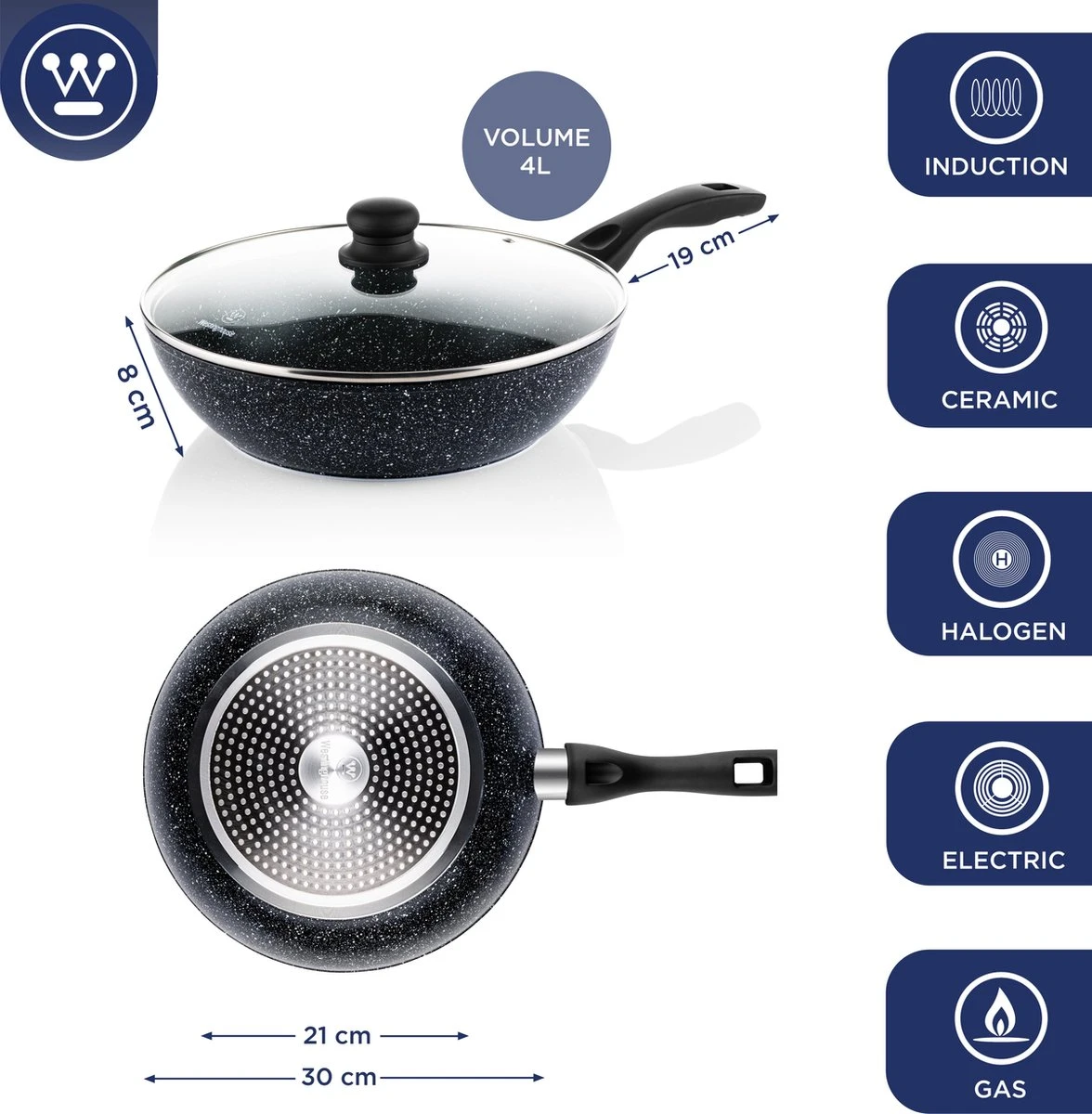 Westinghouse Wokpan Inductie - Ø 30 cm - Zwart Marmer - met Deksel Westinghouse Wokpan Inductie - Ø 30 Cm - Zwart Marmer - Met Deksel -Keuken Pot 1176x1200 7