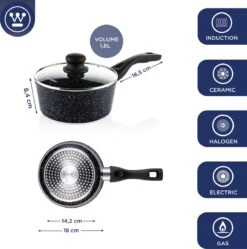 Westinghouse Steelpan Inductie - Ø 18 Cm - Zwart Marmer - Met Deksel - Sauspan 5 Westinghouse Steelpan Inductie - Ø 18 Cm - Zwart Marmer - Met Deksel - Sauspan -Keuken Pot 1190x1200 11