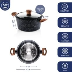 Westinghouse Kookpan/Braadpan Inductie - Ø 24 Cm - Zwart Marmer - Speciale Editie -Keuken Pot 1190x1200