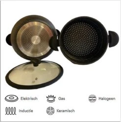 Royal Swiss Couscouspan - Couscoussier - Stoompan - 8L - Alle Warmtebronnen - Aluminium Stone-coated - Glazen Deksel - ZWART -Keuken Pot 1193x1200 7