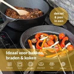 Chefarone Gietijzeren Pan - 2-in-1 Braadpan Inclusief Deksel - Geschikt Voor Alle Warmtebronnen -Keuken Pot 1199x1200 2