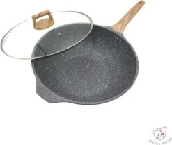 Royal Swiss Marble Coating Wokpan - Met Glazen Deksel - Imitatie Houten Handvat - 32 Cm -Keuken Pot 1200x1014 2