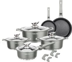 Swiss Pro+ | Set 14 Delige Pannenset | Inductie - Pannensets - Glazen Deksel - Met Afneembare Handgreep - Marmeren Interieur -PFAS-vrij | Grey / Silver -Keuken Pot 1200x1032 5