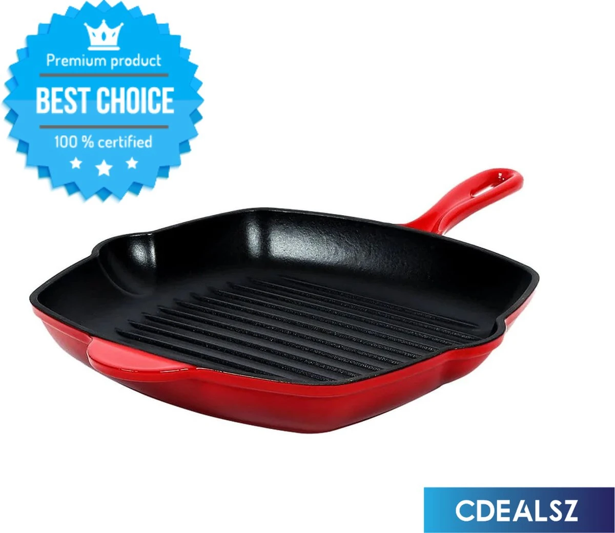 Cdealsz® Grillpan Gietijzer - Inductie - Rood - 28 cm Cdealsz® Grillpan Gietijzer - Inductie - Rood - 28 Cm -Keuken Pot