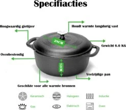 Gietijzeren Braadpan - 28 Cm - Pure Gietijzer - Niet Geëmailleerd - Geschikt Voor Inductie - Stoofpan Met Deksel - Sudderpan - Zwart -Keuken Pot 1200x1053 2