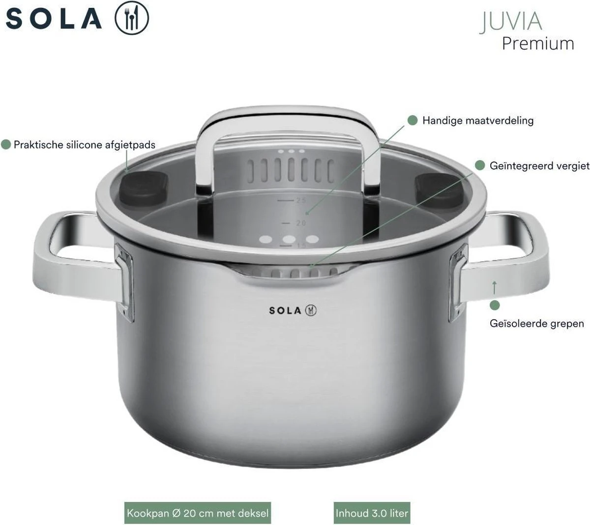 Sola Pannenset Juvia - 4 delig - Ø 16,16,18,20 cm - Zilver - RVS - Sandwichbodem Sola Pannenset Juvia - 4 Delig - Ø 16,16,18,20 Cm - Zilver - RVS - Sandwichbodem -Keuken Pot