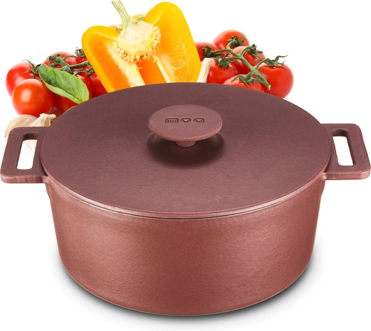 MOA Gietijzeren Braadpan - Inhoud 4,75 liter - 26CM - Rond - Alle warmtebronnen - Ook voor inductie - Gewicht 5,8 kg - Bordeaux rood - MC26BR MOA Gietijzeren Braadpan - Inhoud 4,75 Liter - 26CM - Rond - Alle Warmtebronnen - Ook Voor Inductie - Gewicht 5,8 Kg - Bordeaux Rood - MC26BR -Keuken Pot