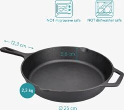Navaris Gietijzeren Koekenpan - Braadpan Van Gietijzer - Ronde Skillet - Geschikt Voor Alle Warmtebronnen - Ø 25 Cm - Ovenbestendig Tot 260?graden -Keuken Pot 1200x1071