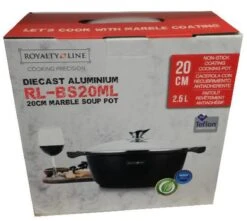 Royalty Line - Marble Soep/braadpan - Met Glazen Deksel Zwart - 20 CM. RL-BS20ML -Keuken Pot 1200x1073