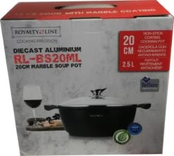 Royalty Line - Marble Soep/braadpan - Met Glazen Deksel Zwart - 20 CM. RL-BS20ML -Keuken Pot 1200x1074 1
