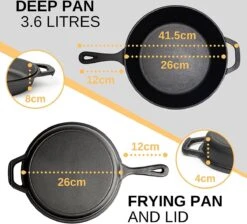 Nuovva 2-in-1 Gietijzeren Steelpan En Braadpan Of Grillplaat Met Dubbel Functie Koekenpan Deksel - 3 Liter - 26cm -Keuken Pot 1200x1086 1