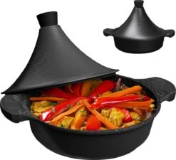 BIKO | Luxe Aluminium Tajine Inductie| Tagine | Geschikt Voor 4-8 Personen - Inductie - Zwart