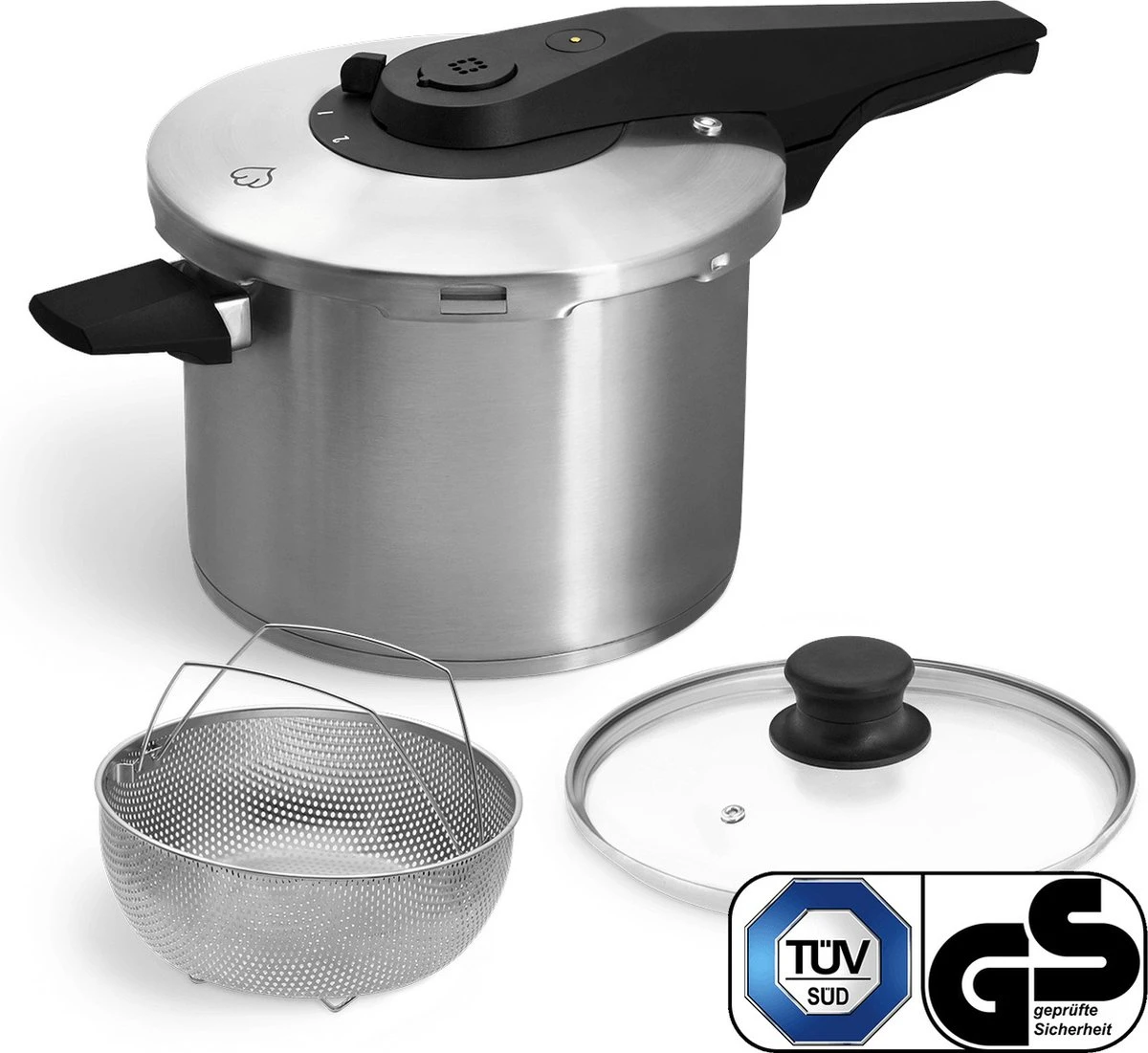 Springlane Roestvrijstalen Snelkookpan - Inductie - Pressure Cooker - 6,0 l met Stoommand Springlane Roestvrijstalen Snelkookpan - Inductie - Pressure Cooker - 6,0 L Met Stoommand -Keuken Pot 1200x1101 5
