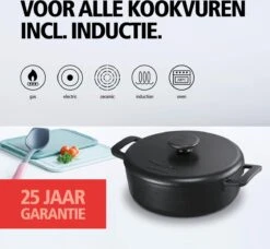 BRABANTIA THE DUTCH Gietijzeren Braadpan - Ø 28cm - MAT Zwart - Inductie -Keuken Pot 1200x1107