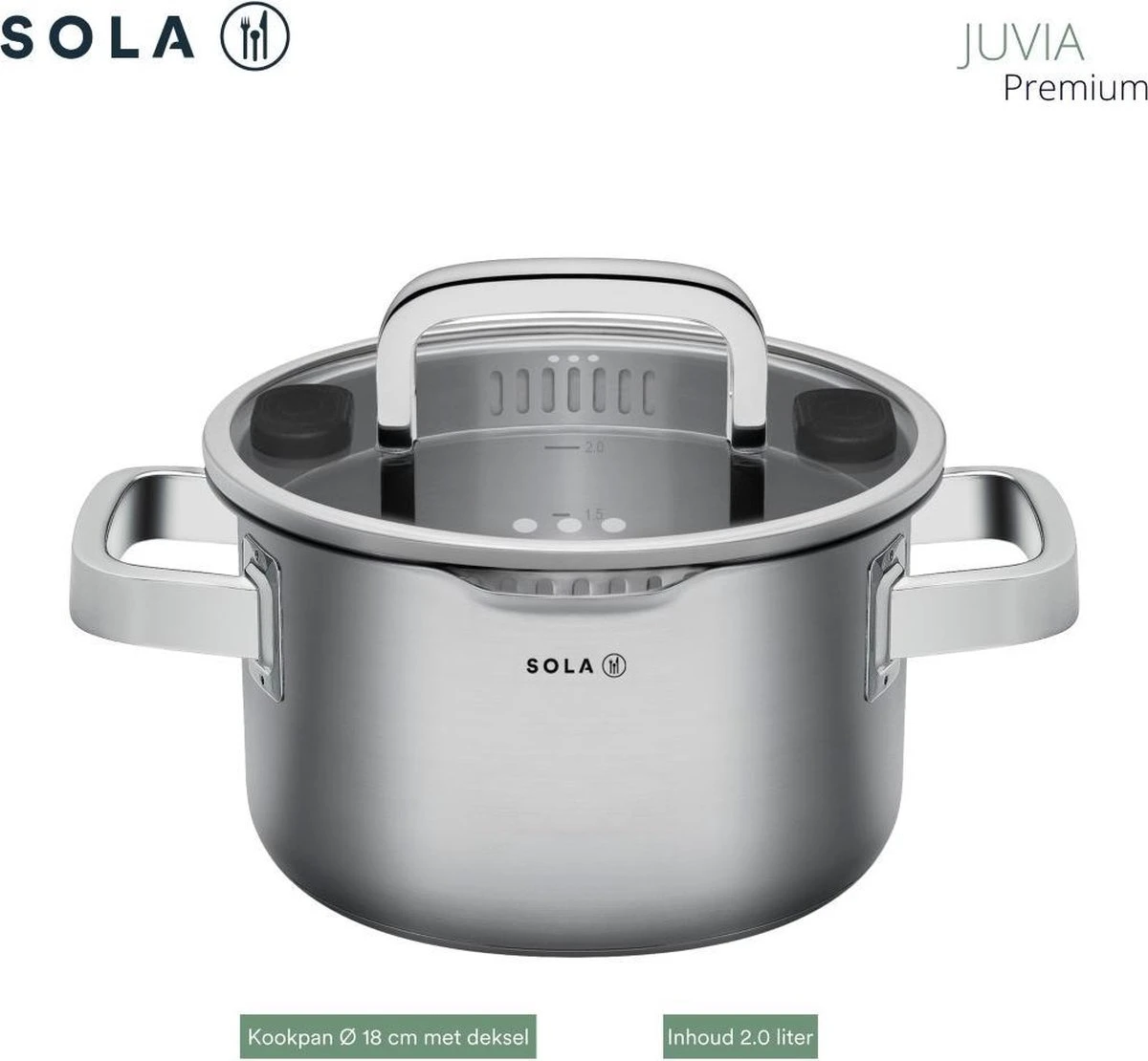 Sola Pannenset Juvia - 4 delig - Ø 16,16,18,20 cm - Zilver - RVS - Sandwichbodem Sola Pannenset Juvia - 4 Delig - Ø 16,16,18,20 Cm - Zilver - RVS - Sandwichbodem -Keuken Pot