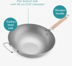 Navaris Grote Wokpan Geschikt Voor Inductie - Koolstofstalen Wok Met Twee Handvaten - Carbon Steel Wok 30 Cm Diameter - Voor Roerbak- En Wokgerechten -Keuken Pot 1200x1114 1