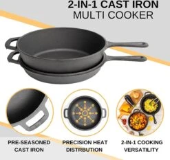 Nuovva 2-in-1 Gietijzeren Steelpan En Braadpan Of Grillplaat Met Dubbel Functie Koekenpan Deksel - 3 Liter - 26cm -Keuken Pot 1200x1134 1