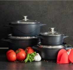 Smile 10 Delige Pannenset - Antiaanbaklaag - Vaatwasser Bestendig - Zwart -Keuken Pot 1200x1142