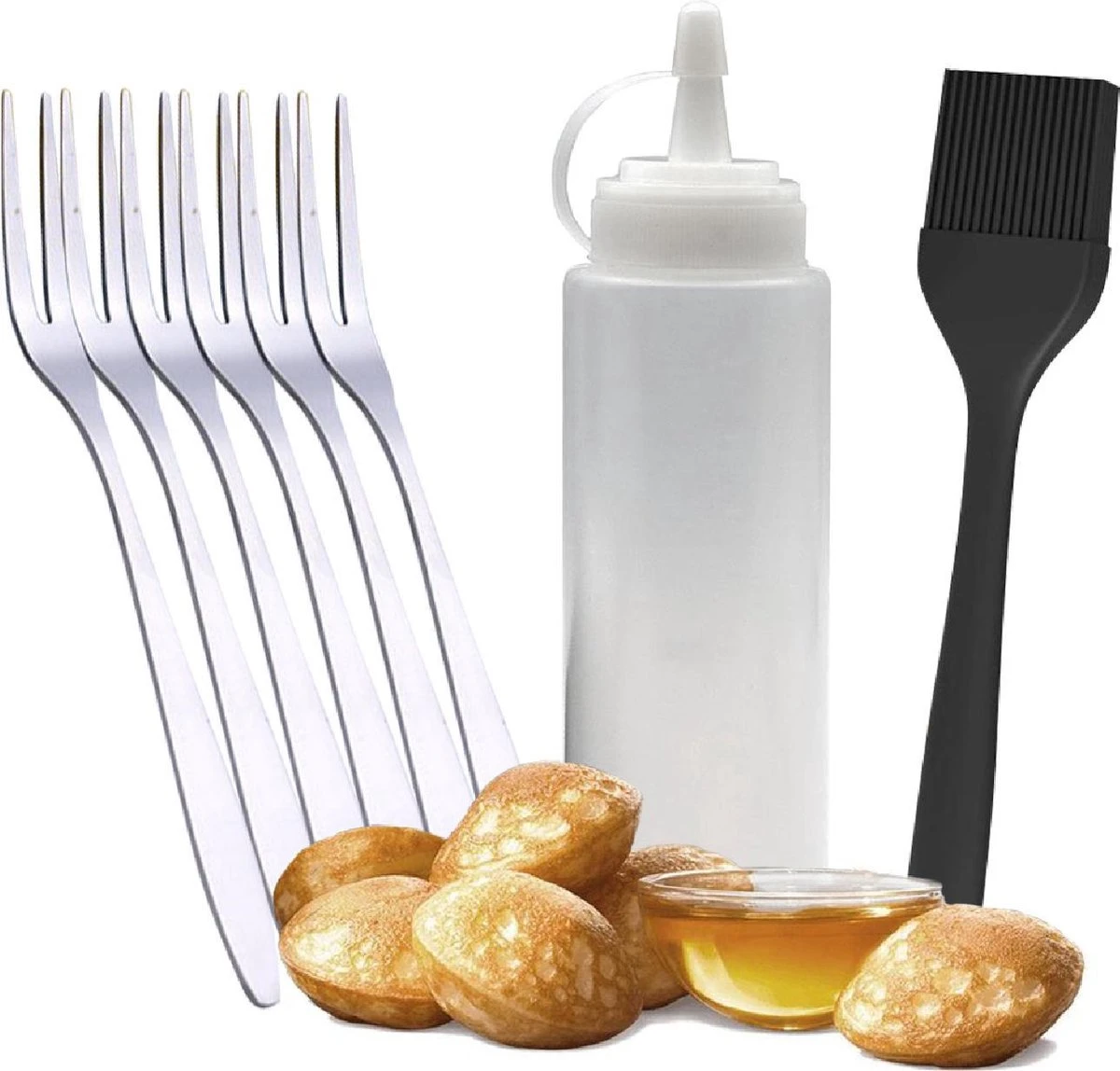 Ocina Poffertjespan accessoires set - Doseerfles - Poffertjes spuitfles - 6x Poffertjes vork - Kwast - Siliconen kwast - Bakkwast - Gratis poffertjes E-Book Ocina Poffertjespan Accessoires Set - Doseerfles - Poffertjes Spuitfles - 6x Poffertjes Vork - Kwast - Siliconen Kwast - Bakkwast - Gratis Poffertjes E-Book -Keuken Pot