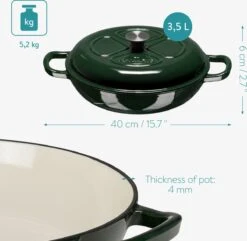 Navaris Gietijzeren Stoofpan Met Deksel- 3,5 Liter Gietijzeren Ovenschaal Van Email - Geschikt Voor Alle Warmtebronnen - Groen -Keuken Pot 1200x1171 3