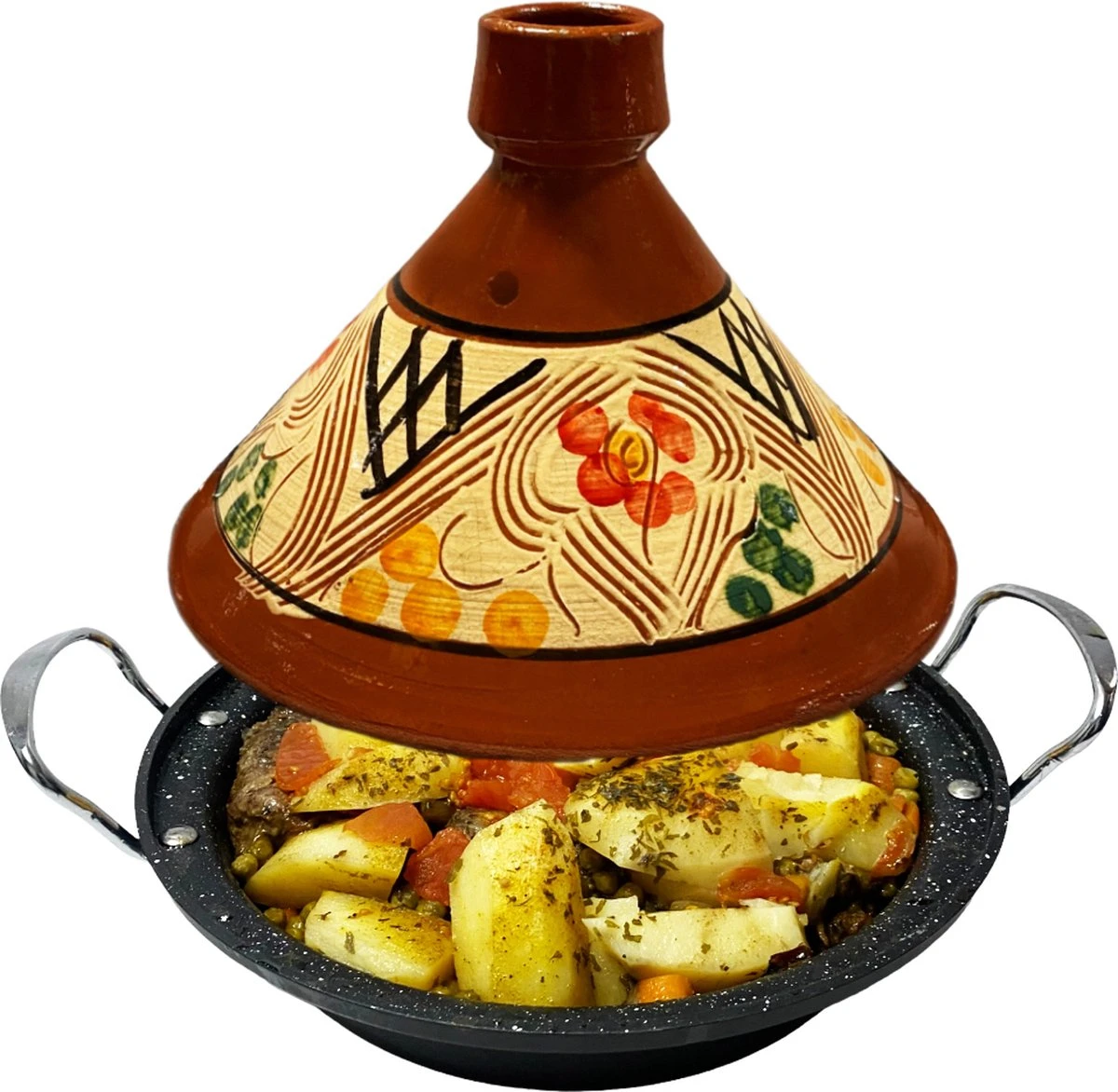 Tajine aardewerk en gegoten Aluminium inductie| Handvaten| Geschikt voor 4-8 personen - Alle warmtebronnen| Ø 30cm Tajine Aardewerk En Gegoten Aluminium Inductie| Handvaten| Geschikt Voor 4-8 Personen - Alle Warmtebronnen| Ø 30cm -Keuken Pot