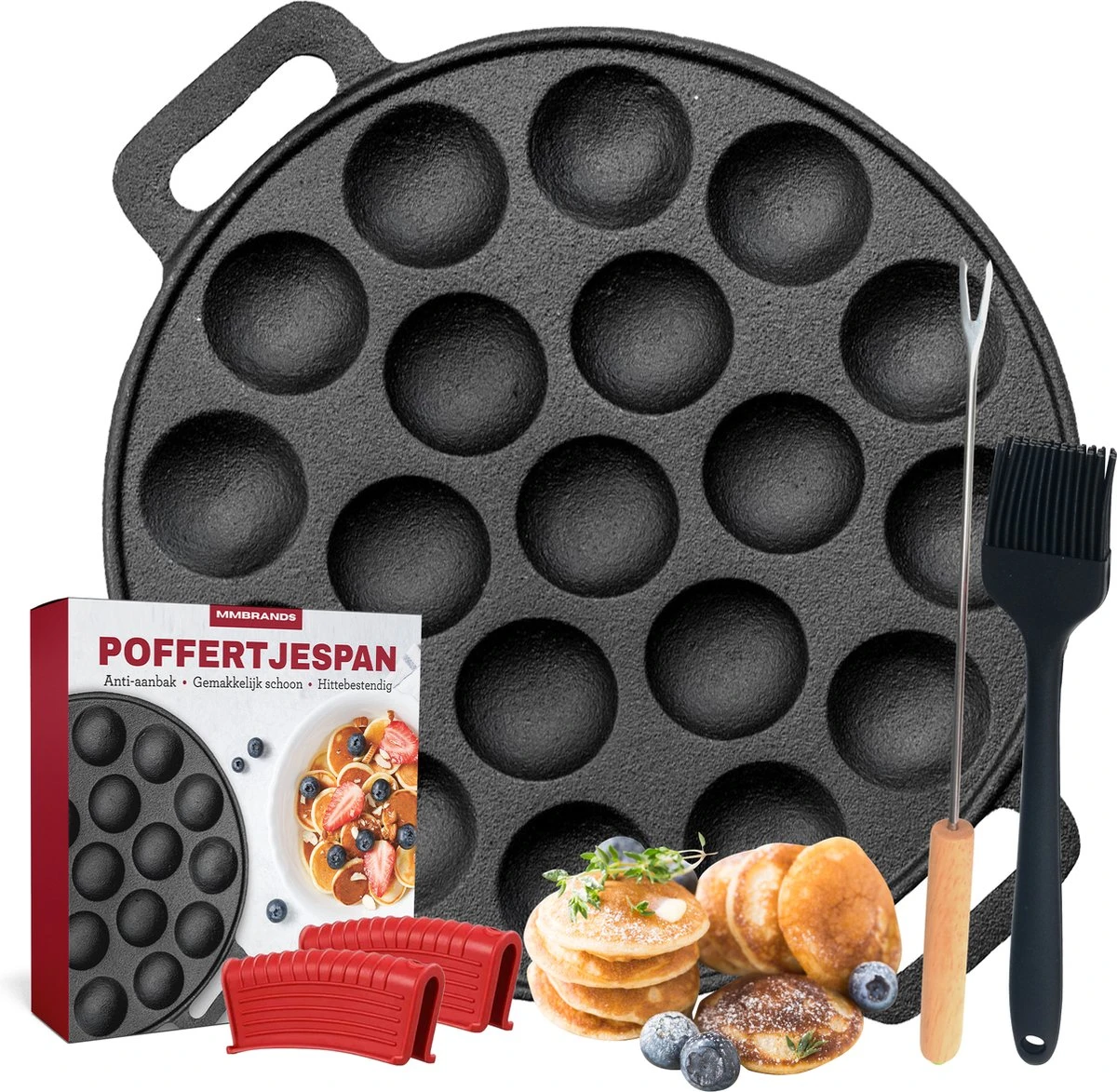 MM Brands Poffertjespan - Poffertjesmaker - Inductie / Oven / BBQ - Inclusief Handvat, Borstel en Vorken MM Brands Poffertjespan - Poffertjesmaker - Inductie / Oven / BBQ - Inclusief Handvat, Borstel En Vorken -Keuken Pot