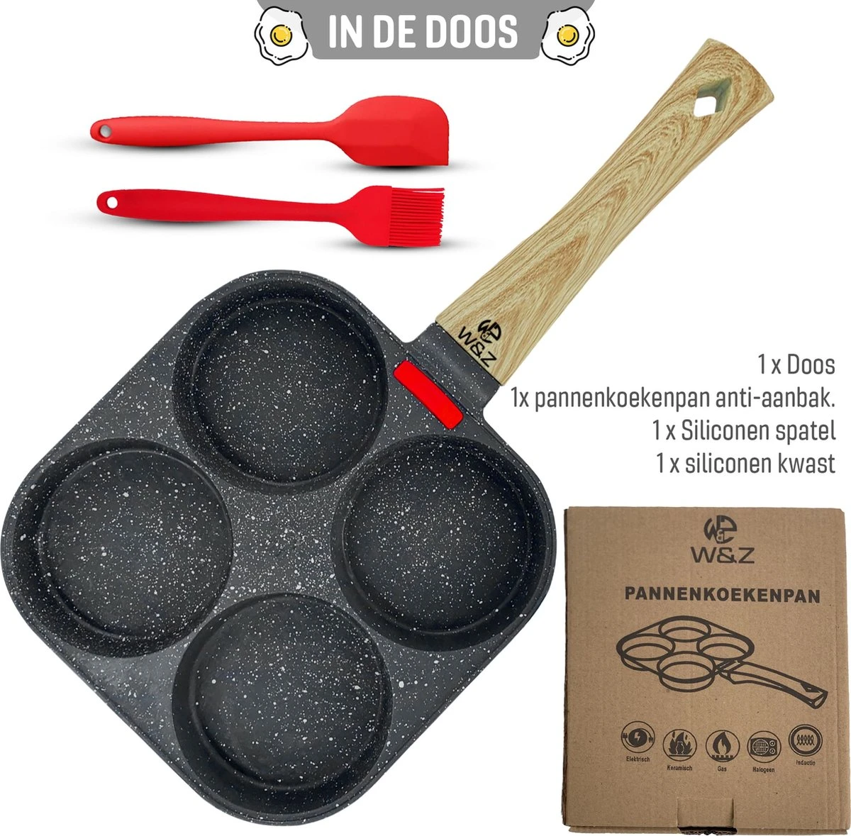 W&Z® Pannenkoekenpan Inductie - Pancake Pan - Omeletpan - Omeletmaker -Eierpan- anti aanbak - 4 vakjes W&Z® Pannenkoekenpan Inductie - Pancake Pan - Omeletpan - Omeletmaker -Eierpan- Anti Aanbak - 4 Vakjes -Keuken Pot