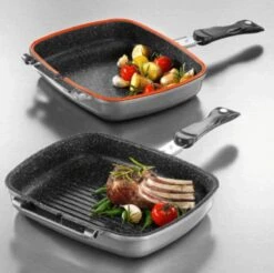 Herenthal Dubbele Grillpan - Ø 28 Cm - Koekenpan - Keramische Pan - Marmeren Coating Met Antiaanbaklaag - PFAS & PFOA Vrij - Pan - Grill - Vermindert Geur, Rook En Oliespatten - Zilver -Keuken Pot 1200x1195 10