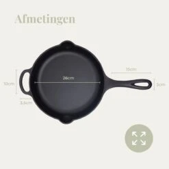 Belluci - Ø26cm - Koekenpan - Skillet + Deksel Geëmailleerde Gietijzeren Pan Voor BBQ En Inductie Incl. Accessoires - Hapjespan - Braadpan -Keuken Pot 1200x1200 1009