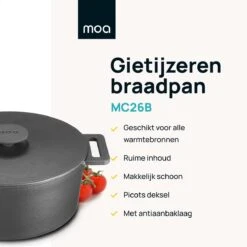 MOA Gietijzeren Braadpan - Inhoud 4,75 Liter - 26CM - Rond - Alle Warmtebronnen - Ook Voor Inductie - Gewicht 5,8 Kg - Zwart - MOAMC26B 3 MOA Gietijzeren Braadpan - Inhoud 4,75 Liter - 26CM - Rond - Alle Warmtebronnen - Ook Voor Inductie - Gewicht 5,8 Kg - Zwart - MOAMC26B -Keuken Pot 1200x1200 1010