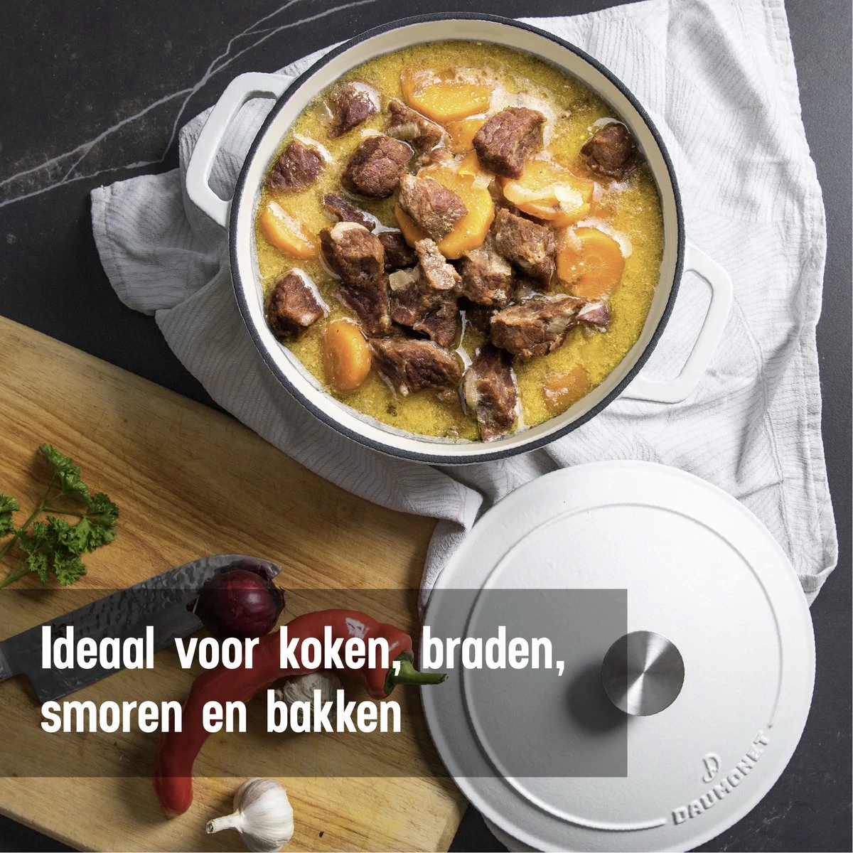 Daumonet Carême Blanc gietijzeren braadpan - Sudderpan Wit - Rond - Ø 26 cm - 4,4 liter - 100% PFAS & PFOA vrij - Emaille - Geschikt voor alle warmtebronnen - Elektrisch - Gas - Halogeen - Inductie - Keramisch - Vaatwasserbestendig Daumonet Carême Blanc Gietijzeren Braadpan - Sudderpan Wit - Rond - Ø 26 Cm - 4,4 Liter - 100% PFAS & PFOA Vrij - Emaille - Geschikt Voor Alle Warmtebronnen - Elektrisch - Gas - Halogeen - Inductie - Keramisch - Vaatwasserbestendig -Keuken Pot 1200x1200 1037