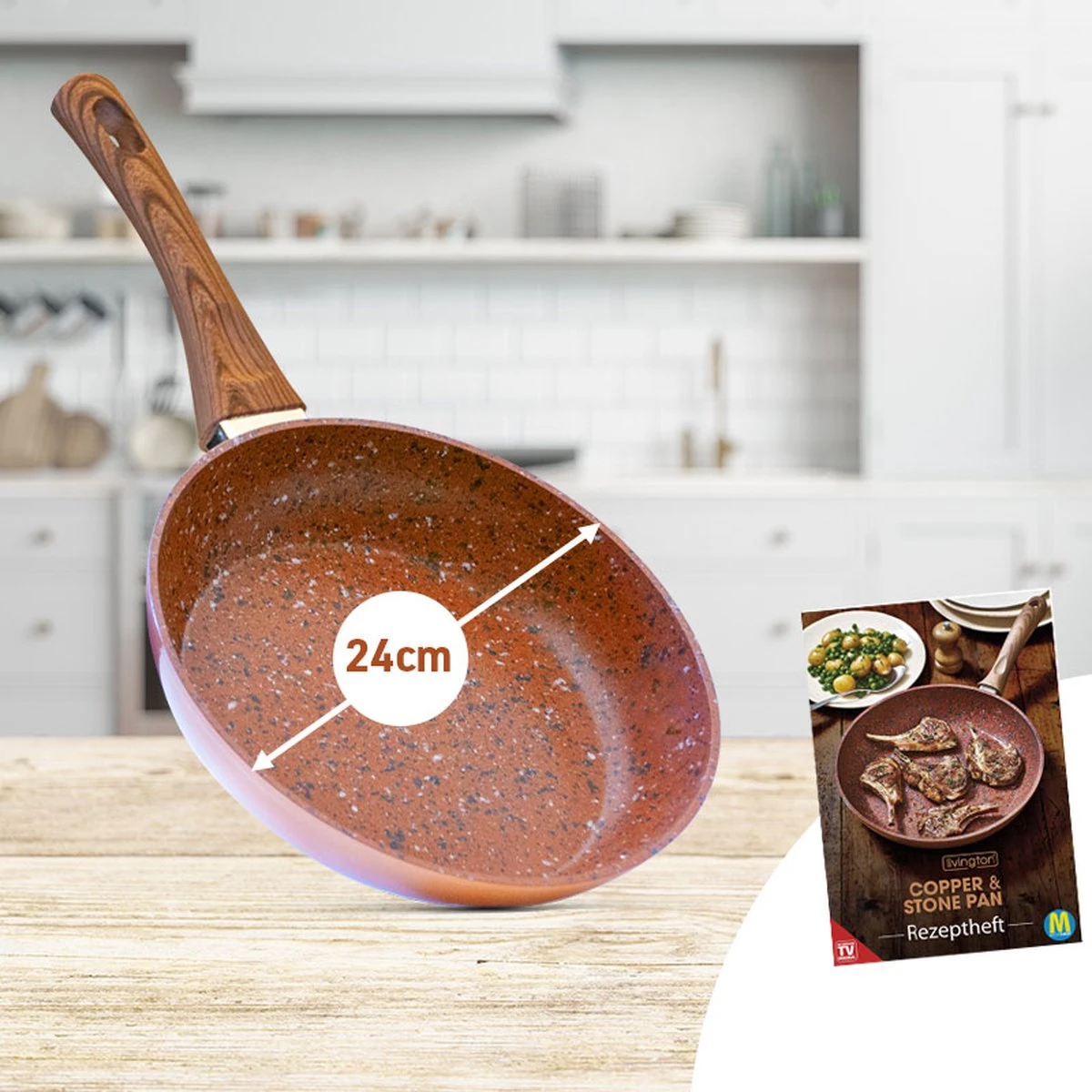 Livington Copper & Stone Pan - 24cm koekenpan- anti-aanbaklaag en krasbestendig - graniet look - binnenste steenlaag voor perfecte warmteverdeling - geschikt voor Ceran, gas, elektrisch, inductie Livington Copper & Stone Pan - 24cm Koekenpan- Anti-aanbaklaag En Krasbestendig - Graniet Look - Binnenste Steenlaag Voor Perfecte Warmteverdeling - Geschikt Voor Ceran, Gas, Elektrisch, Inductie -Keuken Pot 1200x1200 1061