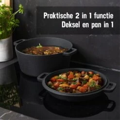 Daumonet Ducasse Gietijzeren Double Use Braadpan - Combi Sudderpan Zwart - 2-in-1 Bak- En Braadpan - PFAS & PFOA Vrij - Rond - Ø 26 Cm - 4,4 Liter - Emaille - Alle Warmtebronnen - Elektrisch - Gas - Halogeen - Inductie - Keramisch -Keuken Pot 1200x1200 1071