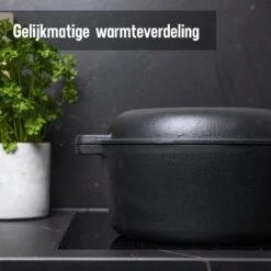 Daumonet Ducasse Gietijzeren Double Use Braadpan - Combi Sudderpan Zwart - 2-in-1 Bak- En Braadpan - PFAS & PFOA Vrij - Rond - Ø 26 Cm - 4,4 Liter - Emaille - Alle Warmtebronnen - Elektrisch - Gas - Halogeen - Inductie - Keramisch -Keuken Pot 1200x1200 1074