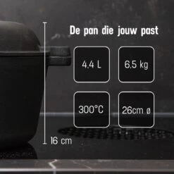 Daumonet Ducasse Gietijzeren Double Use Braadpan - Combi Sudderpan Zwart - 2-in-1 Bak- En Braadpan - PFAS & PFOA Vrij - Rond - Ø 26 Cm - 4,4 Liter - Emaille - Alle Warmtebronnen - Elektrisch - Gas - Halogeen - Inductie - Keramisch -Keuken Pot 1200x1200 1075