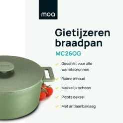 MOA Gietijzeren Braadpan - Inhoud 4,75 Liter - 26CM - Rond - Alle Warmtebronnen - Ook Voor Inductie - Gewicht 5,8 Kg - Olijfgroen - MC26OG -Keuken Pot 1200x1200 1077