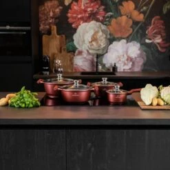 Herenthal Pannenset Inductie - Luxe 10-delige Koekenpan Inductie - Voor Alle Warmtebronnen - Pannen Met Glazen Deksels En Koudgrepen - Burgundy -Keuken Pot 1200x1200 119