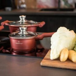 Herenthal Pannenset Inductie - Luxe 10-delige Koekenpan Inductie - Voor Alle Warmtebronnen - Pannen Met Glazen Deksels En Koudgrepen - Burgundy -Keuken Pot 1200x1200 121