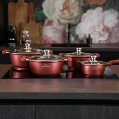 Herenthal Pannenset Inductie - Luxe 10-delige Koekenpan Inductie - Voor Alle Warmtebronnen - Pannen Met Glazen Deksels En Koudgrepen - Burgundy -Keuken Pot 1200x1200 122