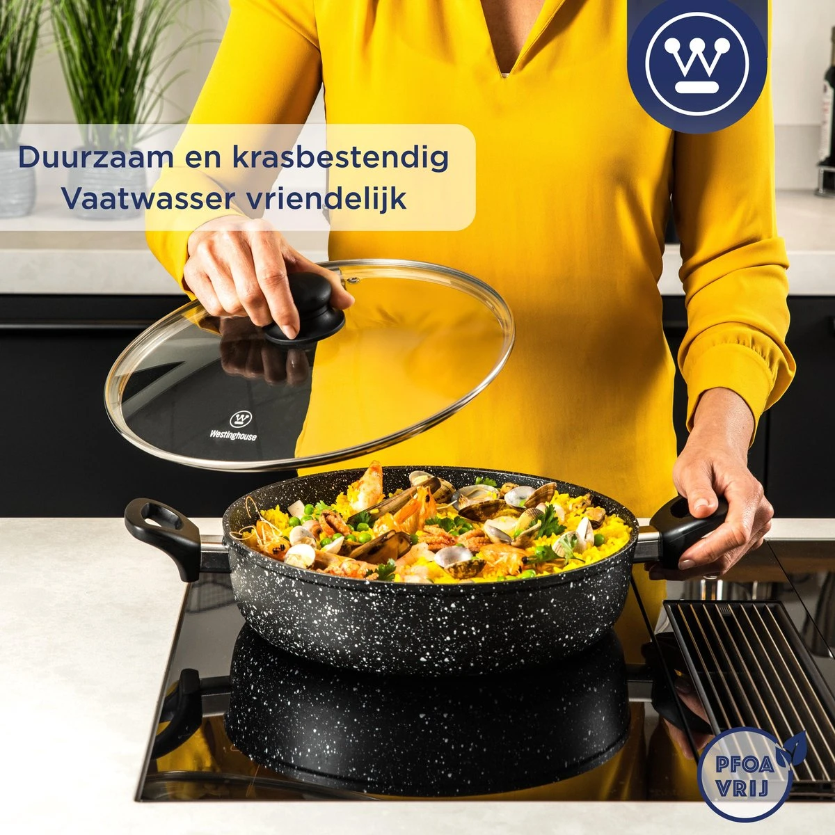 Westinghouse Hapjespan Inductie - Ø 32 cm - Zwart Marmer - Met Deksel Westinghouse Hapjespan Inductie - Ø 32 Cm - Zwart Marmer - Met Deksel -Keuken Pot 1200x1200 1296