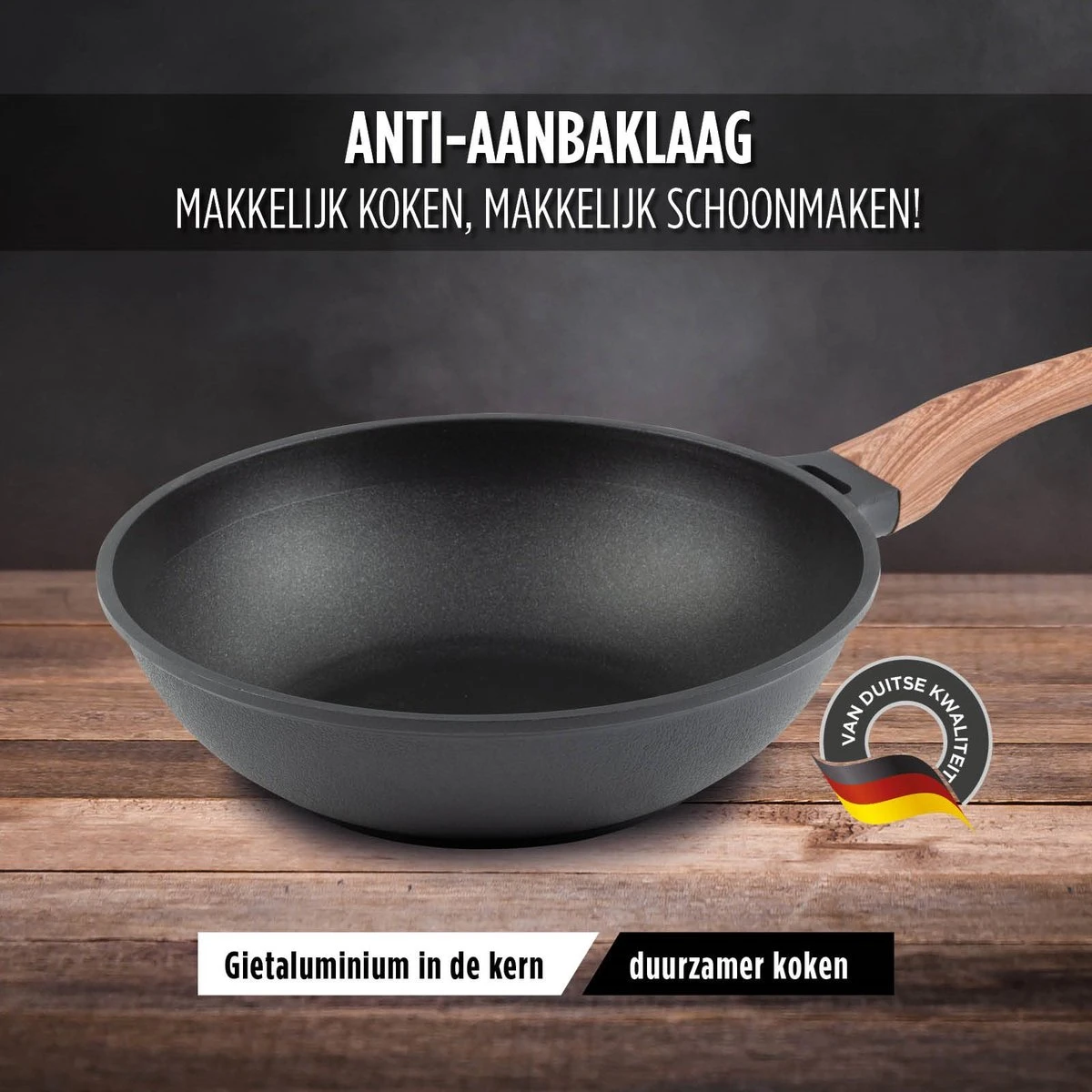 Rosmarino Black Line - wokpan - Ø30cm - 100% PFAS & PFOA vrij - gegoten aluminium - non-stick minerale coating - ergonomische handgreep - geschikt voor alle warmtebronnen & vaatwasser Rosmarino Black Line - Wokpan - Ø30cm - 100% PFAS & PFOA Vrij - Gegoten Aluminium - Non-stick Minerale Coating - Ergonomische Handgreep - Geschikt Voor Alle Warmtebronnen & Vaatwasser -Keuken Pot 1200x1200 1465