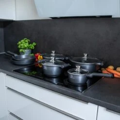 Herenthal Pannenset Inductie - Luxe 10-Delige Pannenset - Kookpotten Voor Alle Warmtebronnen - Kookpan - Pan Inductie Met Glazen Deksels En Koudgrepen - Grijs -Keuken Pot 1200x1200 157