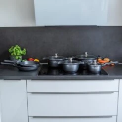 Herenthal Pannenset Inductie - Luxe 10-Delige Pannenset - Kookpotten Voor Alle Warmtebronnen - Kookpan - Pan Inductie Met Glazen Deksels En Koudgrepen - Grijs -Keuken Pot 1200x1200 158