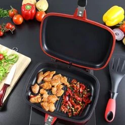 Herenthal Dubbele Grillpan - Ø 28 Cm - Koekenpan - Keramische Pan - Marmeren Coating Met Antiaanbaklaag - PFAS & PFOA Vrij - Pan - Grill - Vermindert Geur, Rook En Oliespatten - Zilver -Keuken Pot 1200x1200 1623